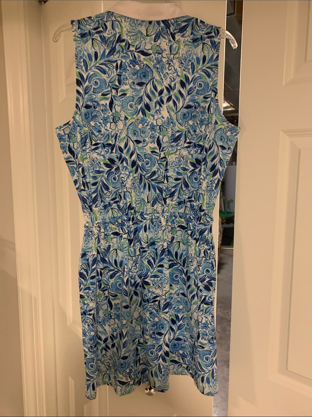 Blue Floral Sleeveless Polo Dress with White Collar - Picture 6 of 6